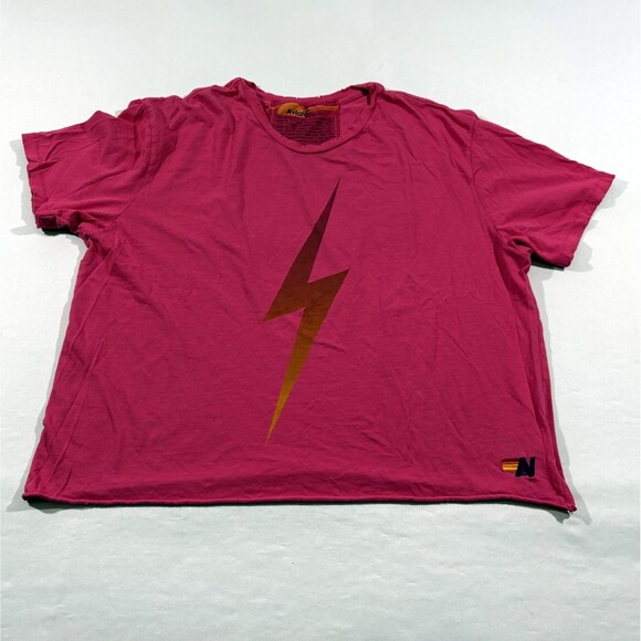 Aviator Nation Pink Bolt T-Shirt XL Crew Short Sleeve Tee Cotton Crop Top USA - Picture 1 of 9